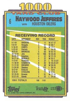 1992 Topps - 1000 Yard Club #6 Haywood Jeffires Back