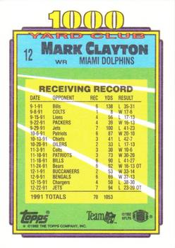 1992 Topps - 1000 Yard Club #12 Mark Clayton Back