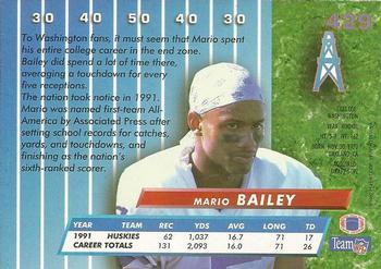 1992 Ultra #429 Mario Bailey Back