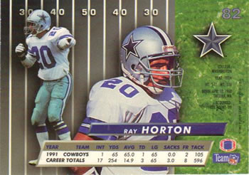 1992 Ultra #82 Ray Horton Back