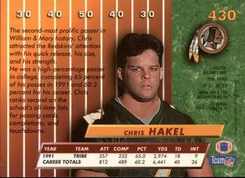 1992 Ultra #430 Chris Hakel Back