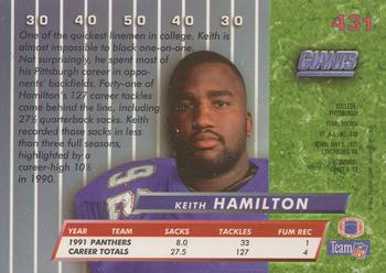 1992 Ultra #431 Keith Hamilton Back