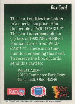 1992 Wild Card #NNO Box Card (Series 1 Box Redemption) Back