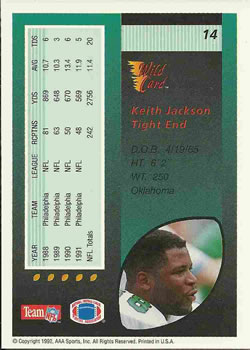1992 Wild Card #14 Keith Jackson Back