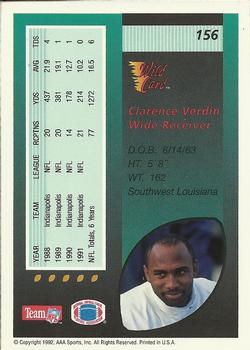 1992 Wild Card #156 Clarence Verdin Back