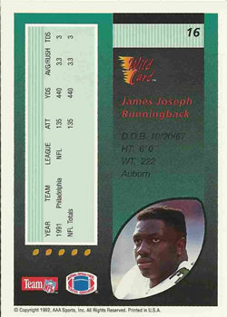 1992 Wild Card #16 James Joseph Back