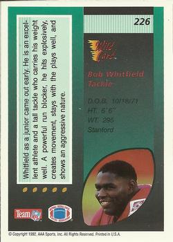 1992 Wild Card #226 Bob Whitfield Back