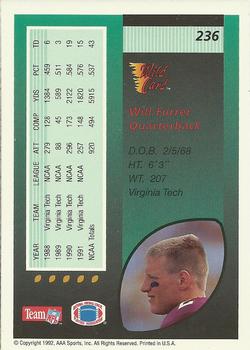 1992 Wild Card #236 Will Furrer Back