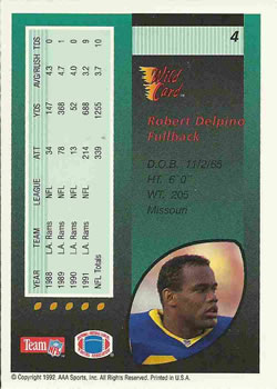 1992 Wild Card #4 Robert Delpino Back