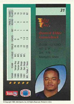 1992 Wild Card #31 Donnie Elder Back