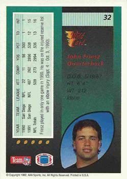 1992 Wild Card #32 John Friesz Back