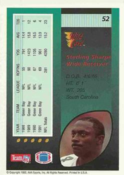 1992 Wild Card #52 Sterling Sharpe Back