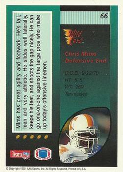 1992 Wild Card #66 Chris Mims Back