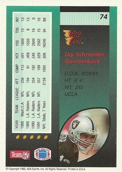 1992 Wild Card #74 Jay Schroeder Back