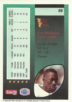 1992 Wild Card #86 Cris Dishman Back