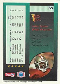 1992 Wild Card #99 John Taylor Back