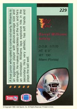 1992 Wild Card #229 Darryl Williams Back