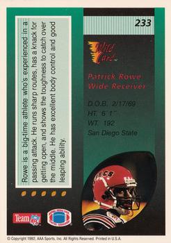 1992 Wild Card #233 Patrick Rowe Back