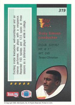 1992 Wild Card #319 Tracy Simien Back