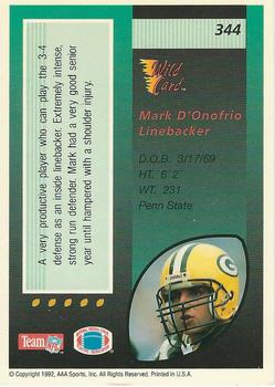 1992 Wild Card #344 Mark D'Onofrio Back
