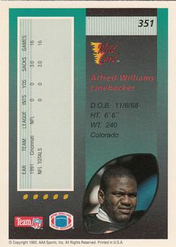 1992 Wild Card #351 Alfred Williams Back