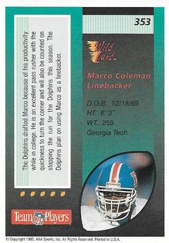 1992 Wild Card #353 Marco Coleman Back