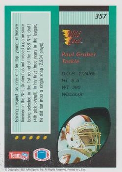 1992 Wild Card #357 Paul Gruber Back