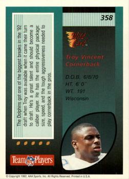 1992 Wild Card #358 Troy Vincent Back
