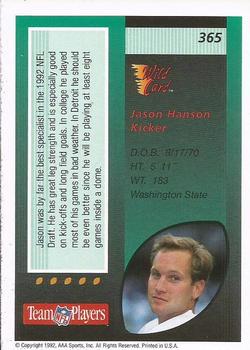 1992 Wild Card #365 Jason Hanson Back