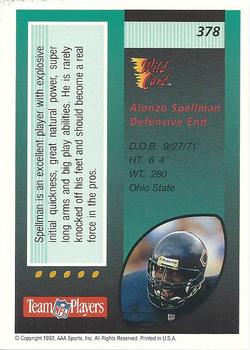 1992 Wild Card #378 Alonzo Spellman Back