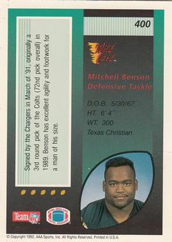 1992 Wild Card #400 Mitchell Benson Back