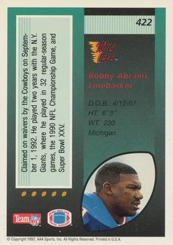 1992 Wild Card #422 Bobby Abrams Back