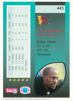1992 Wild Card #445 Terry McDaniel Back
