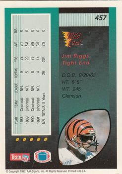1992 Wild Card #457 Jim Riggs Back
