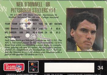 1993 Action Packed #34 Neil O'Donnell Back
