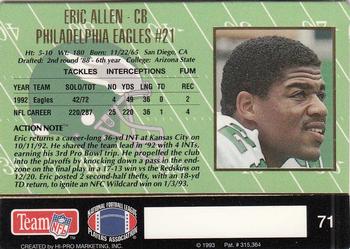 1993 Action Packed #71 Eric Allen Back