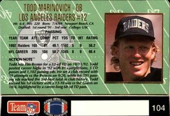 1993 Action Packed #104 Todd Marinovich Back