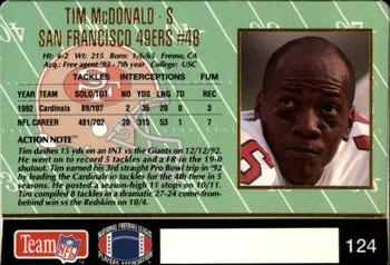 1993 Action Packed #124 Tim McDonald Back