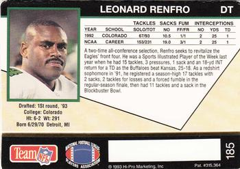 1993 Action Packed #185 Leonard Renfro Back