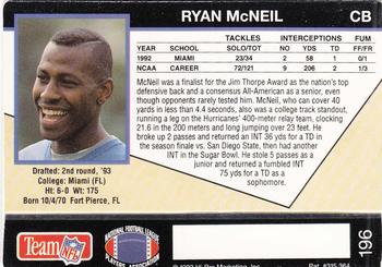 1993 Action Packed #196 Ryan McNeil Back