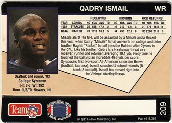 1993 Action Packed #209 Qadry Ismail Back