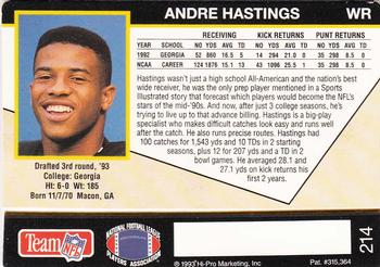 1993 Action Packed #214 Andre Hastings Back