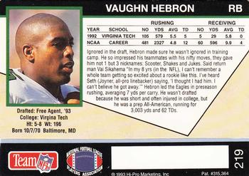 1993 Action Packed #219 Vaughn Hebron Back