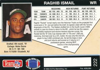 1993 Action Packed #222 Raghib Ismail Back