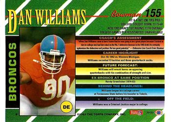 1993 Bowman #155 Dan Williams Back