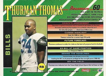 1993 Bowman #60 Thurman Thomas Back