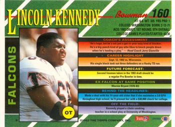 1993 Bowman #160 Lincoln Kennedy Back