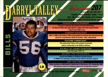 1993 Bowman #207 Darryl Talley Back