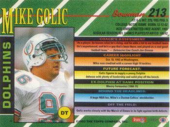 1993 Bowman #213 Mike Golic Back