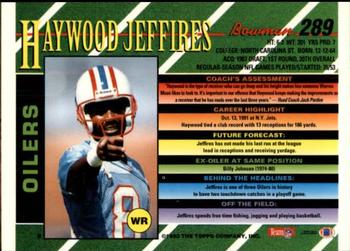 1993 Bowman #289 Haywood Jeffires Back